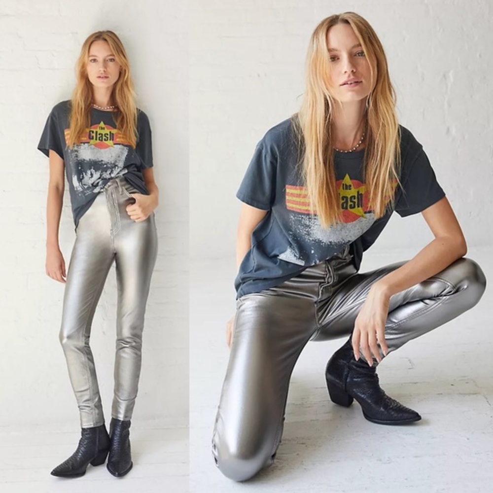 Free People Silver Phoenix Coated Skinny Jeans